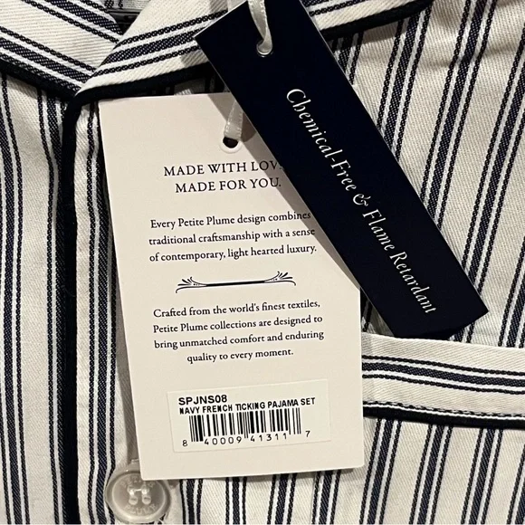 Petite Plume Navy French Ticking Cozy Cotton Blend Striped Kids Pajama Set - Picture 3 of 13